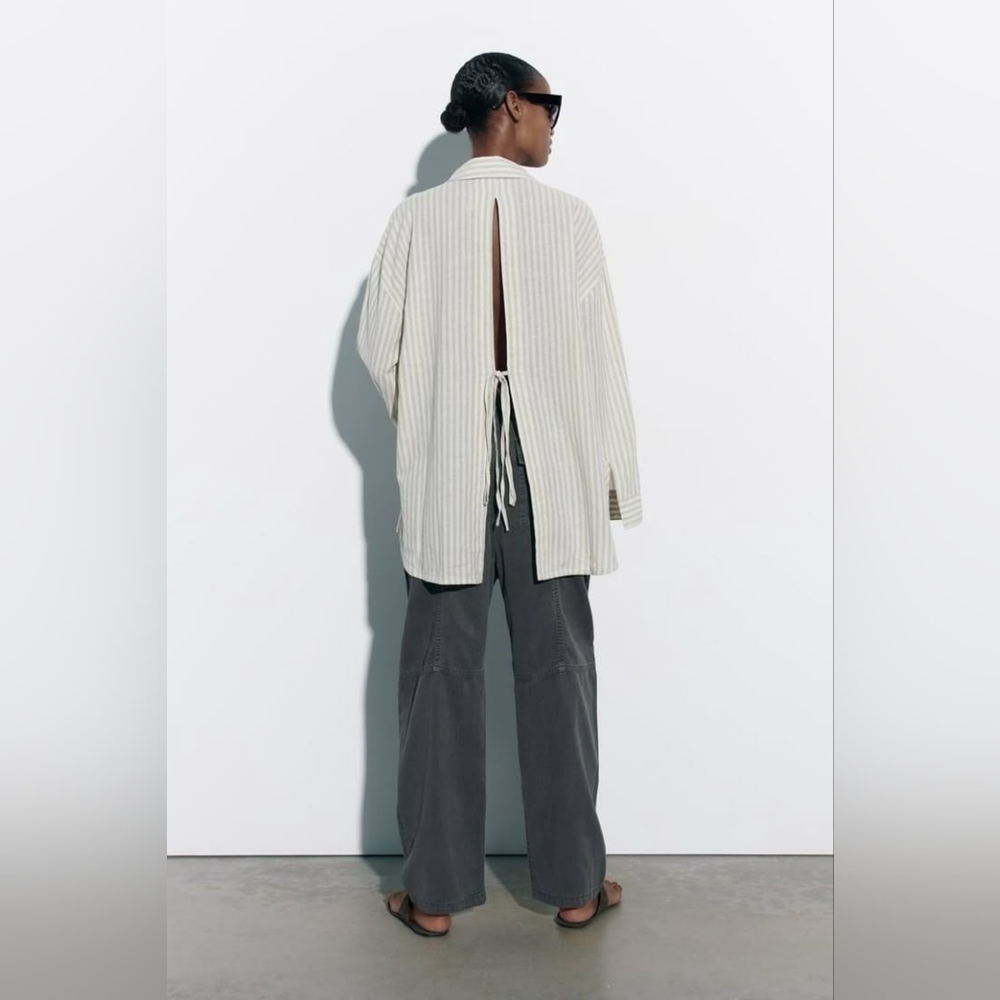 Zara Linen Blend Open Tie-Back Buttonup